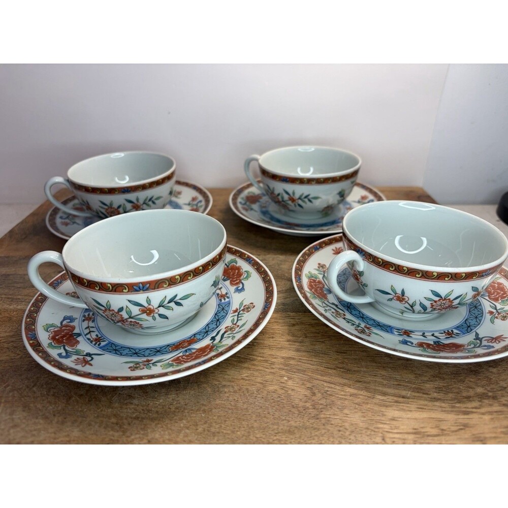 4 Rare Haviland Limoges France “Pate Celadon Au coq” Tea Cups & Saucers READ
